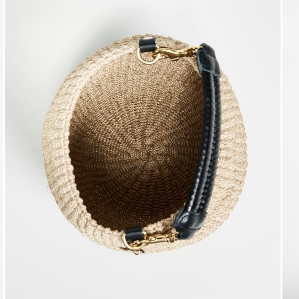Clare V Beige Woven Bucket Hobo with Black Handle and Gold Hardware - Picture 3 of 11